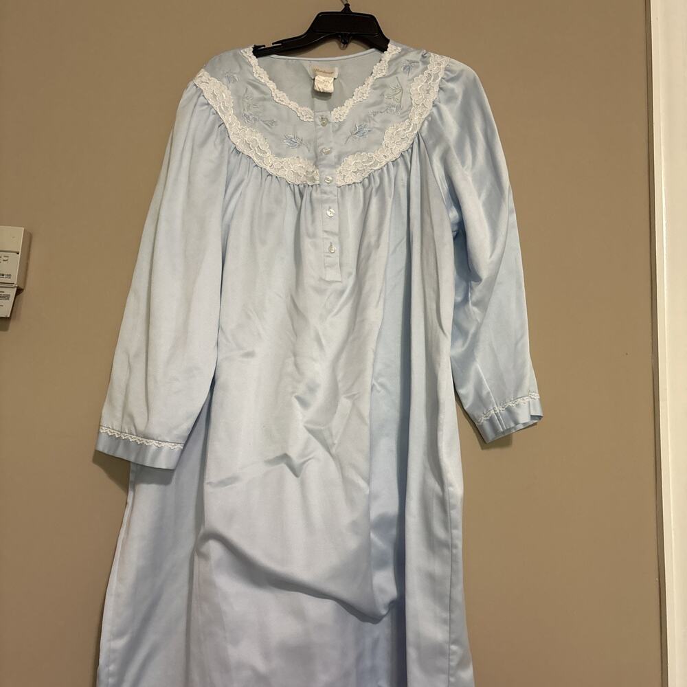 Vintage Barbizon Satin Cuddleskin Lace Embroidered Victorian Nightgown XL